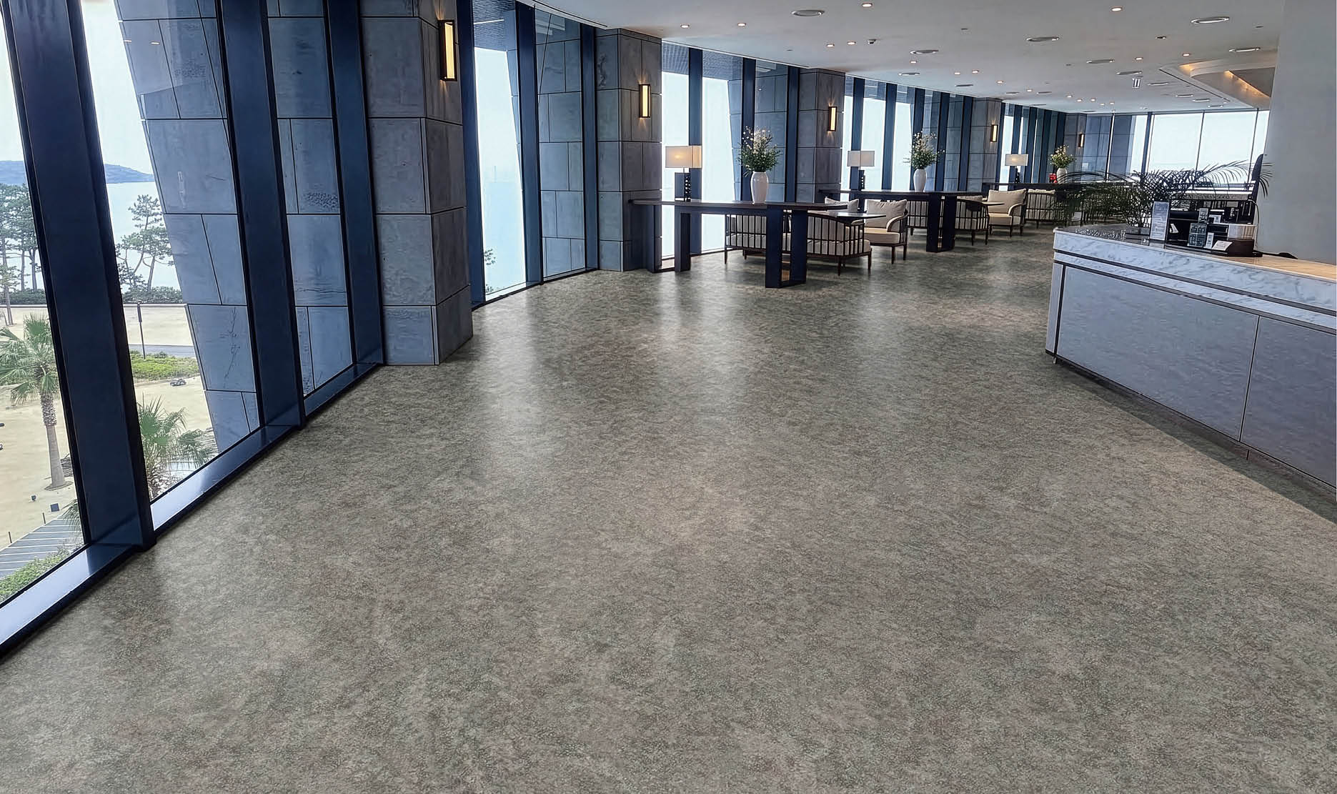 A hallway in a building with a carpeted floor and a row of elevators. AI generated content