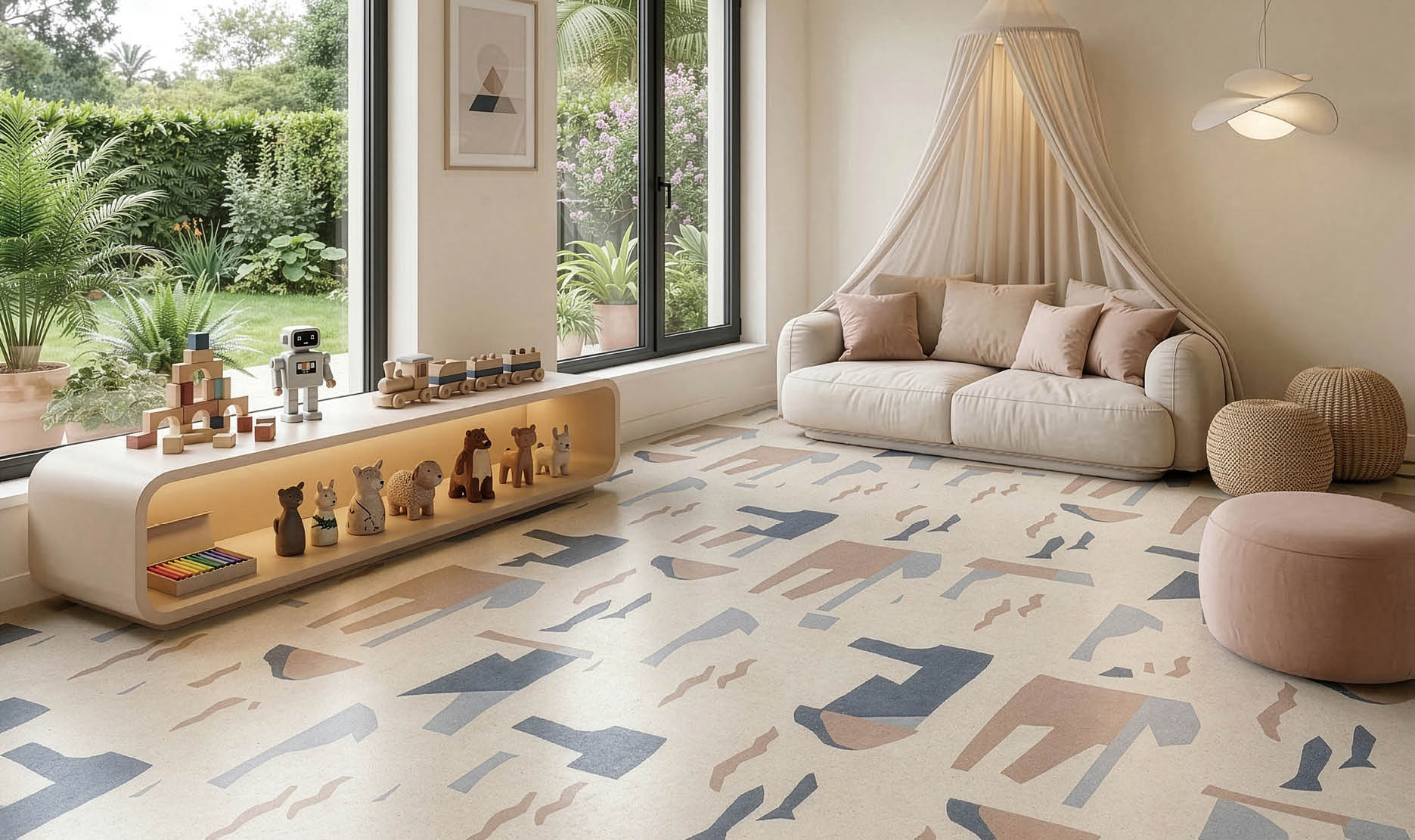 A hallway in a building with a long, narrow design. AI generated content